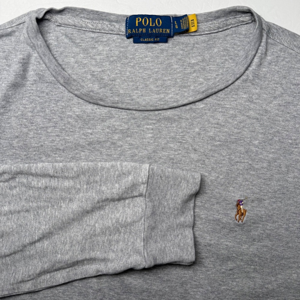 Polo Ralph Lauren Long Sleeve T-Shirt Mens L Gray Classic Fit Flesh Pony Cotton